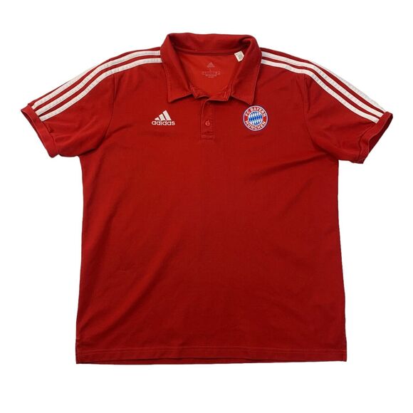 Adidas Polo Shirt Mens L Large True Red Primegreen 3 Stripes FC Bayern Munich - Picture 1 of 13